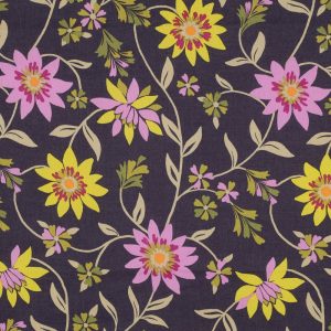 Cotton Voile "Flowers" dark purple