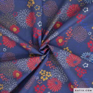 Baumwoll Popelin "Red & Blue Dahlias" von Katia