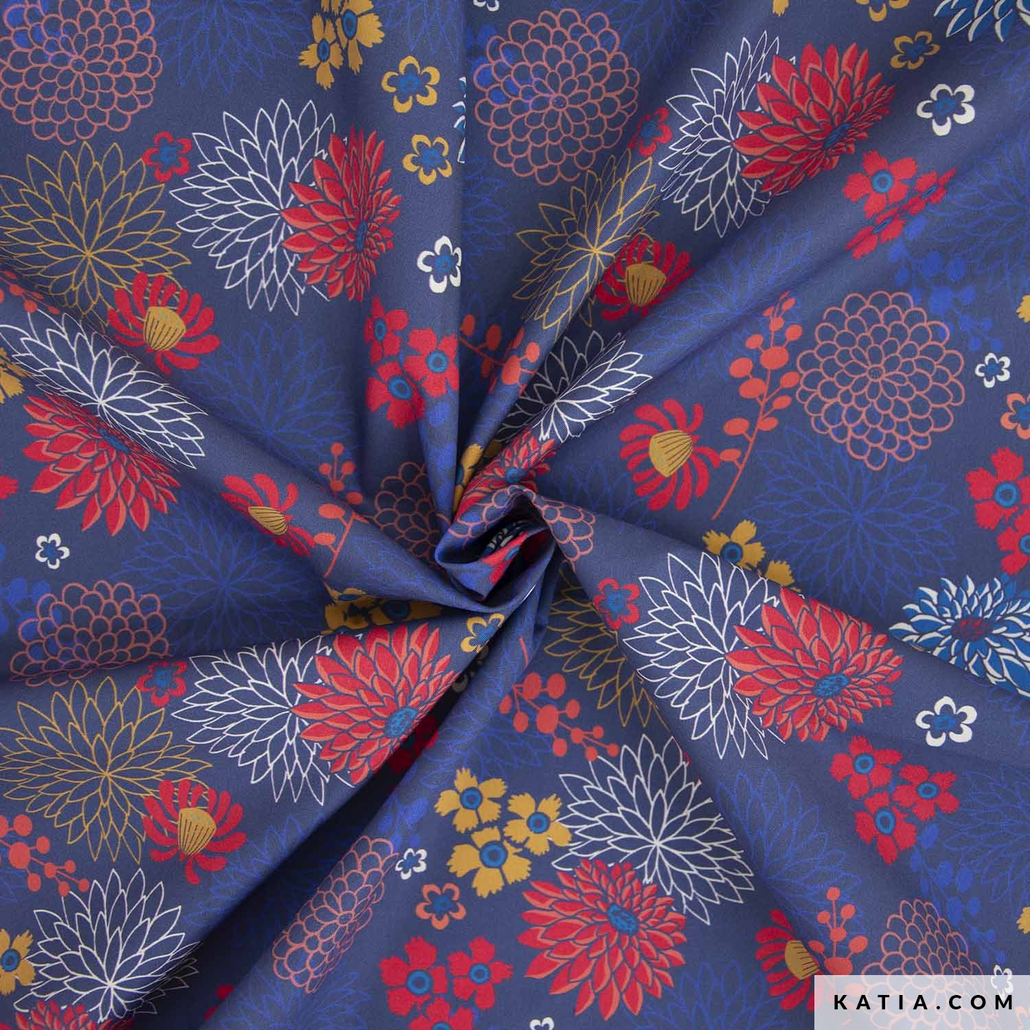 Cotton Canvas " Red & Blue Dahlia" von Katia – Bild 2