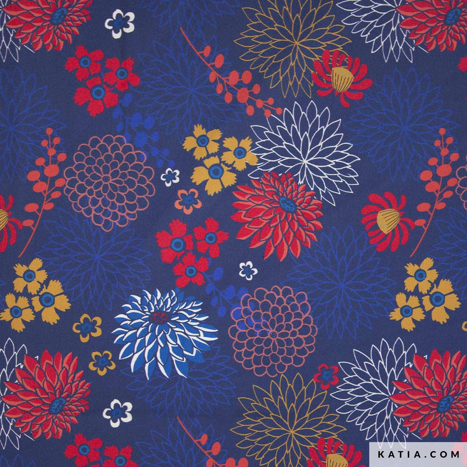 Cotton Canvas " Red & Blue Dahlia" von Katia