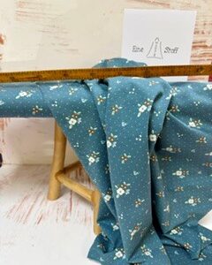 Baumwolljersey "Train Flowers" rauchblau