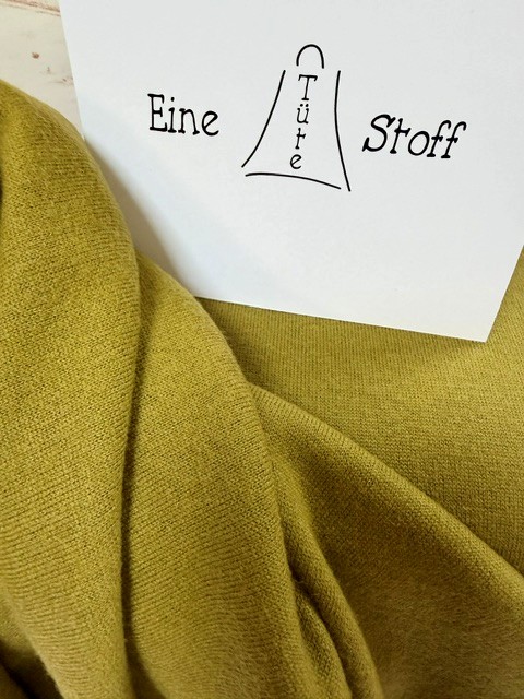 Merino Wollstrickstoff Kaschmir-Touch MULESING FREE golden olive – Bild 2
