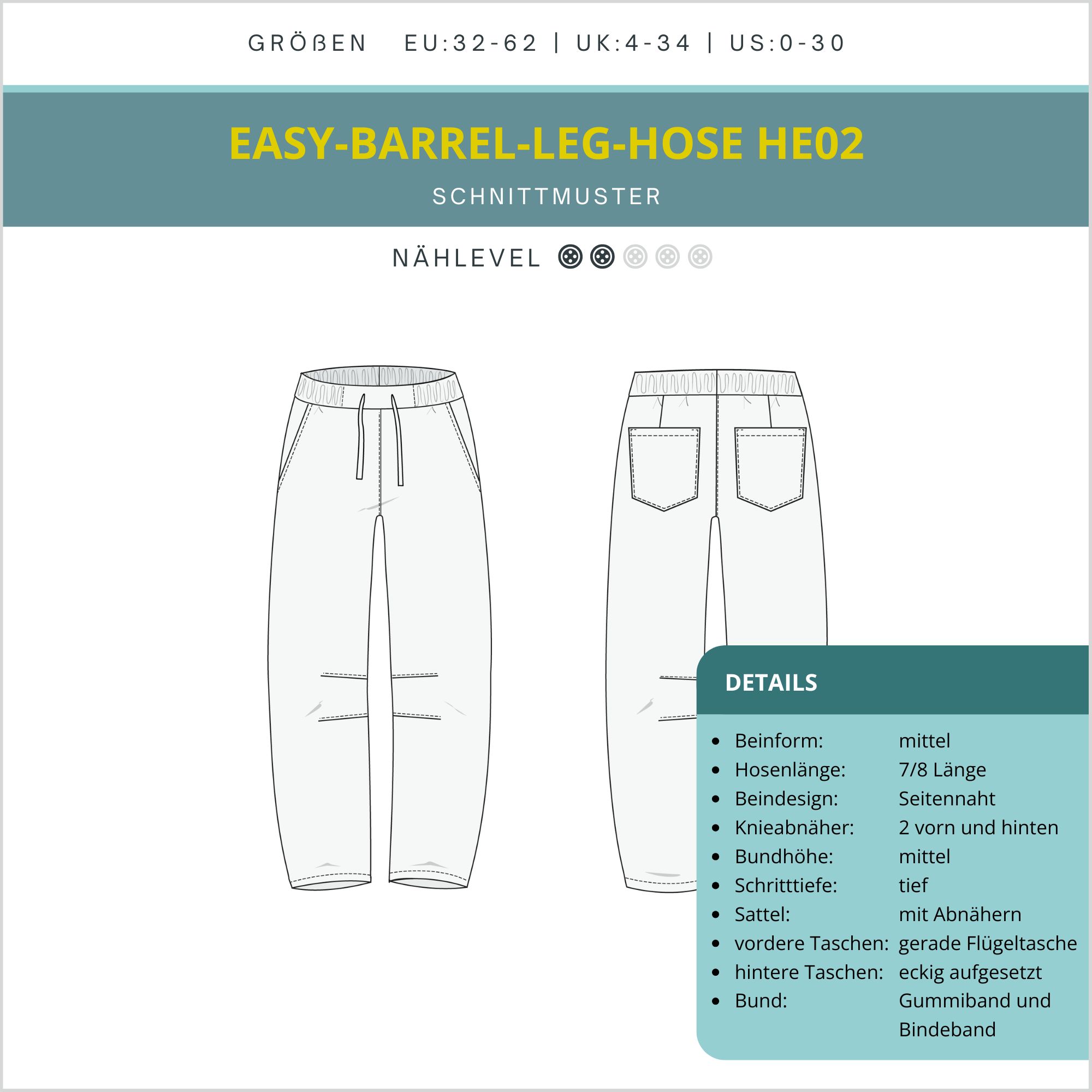 Papierschnittmuster "Easy barrel leg Hose HE02" von smartpattern – Bild 2